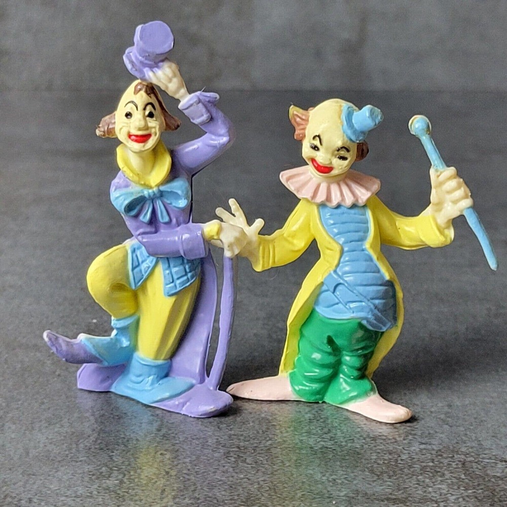 VTG Set of 2 Small Hard Plastic Circus Hobo Clown Figures Cake Topper Macau